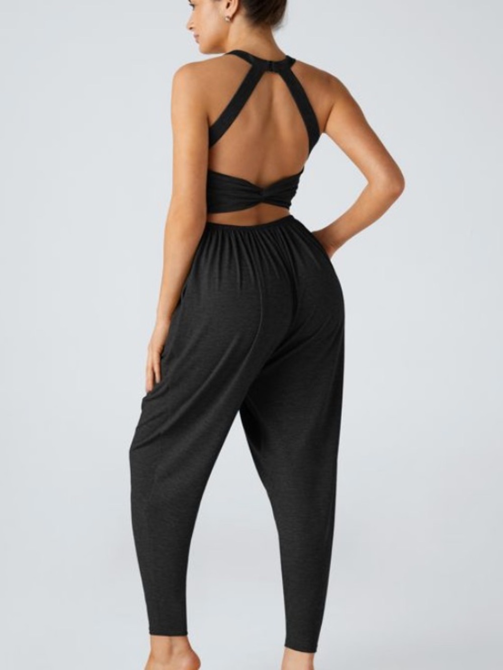NEW HALARA Backless Twisted U Neck Side Pocket Harem Casual Jumpsuit M